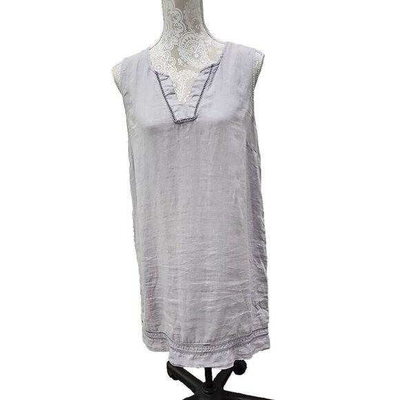 Sigrid Olsen Mini Dress Grey Linen Eyelet Cut Out Sleeveless Women's Medium - Picture 1 of 9